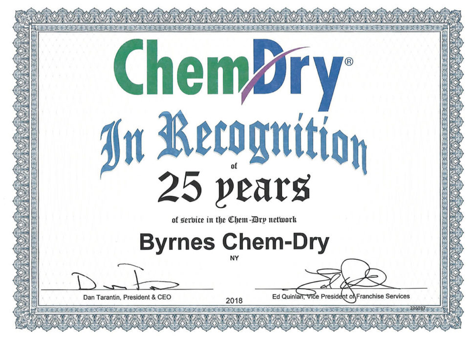 congratulations to Bill Byrnes on 25 years in the Chem-Dry franchise